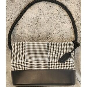 Lauren Ralph Lauren Houndstooth Braided Strap Shoulder Bag Black White Blue‎